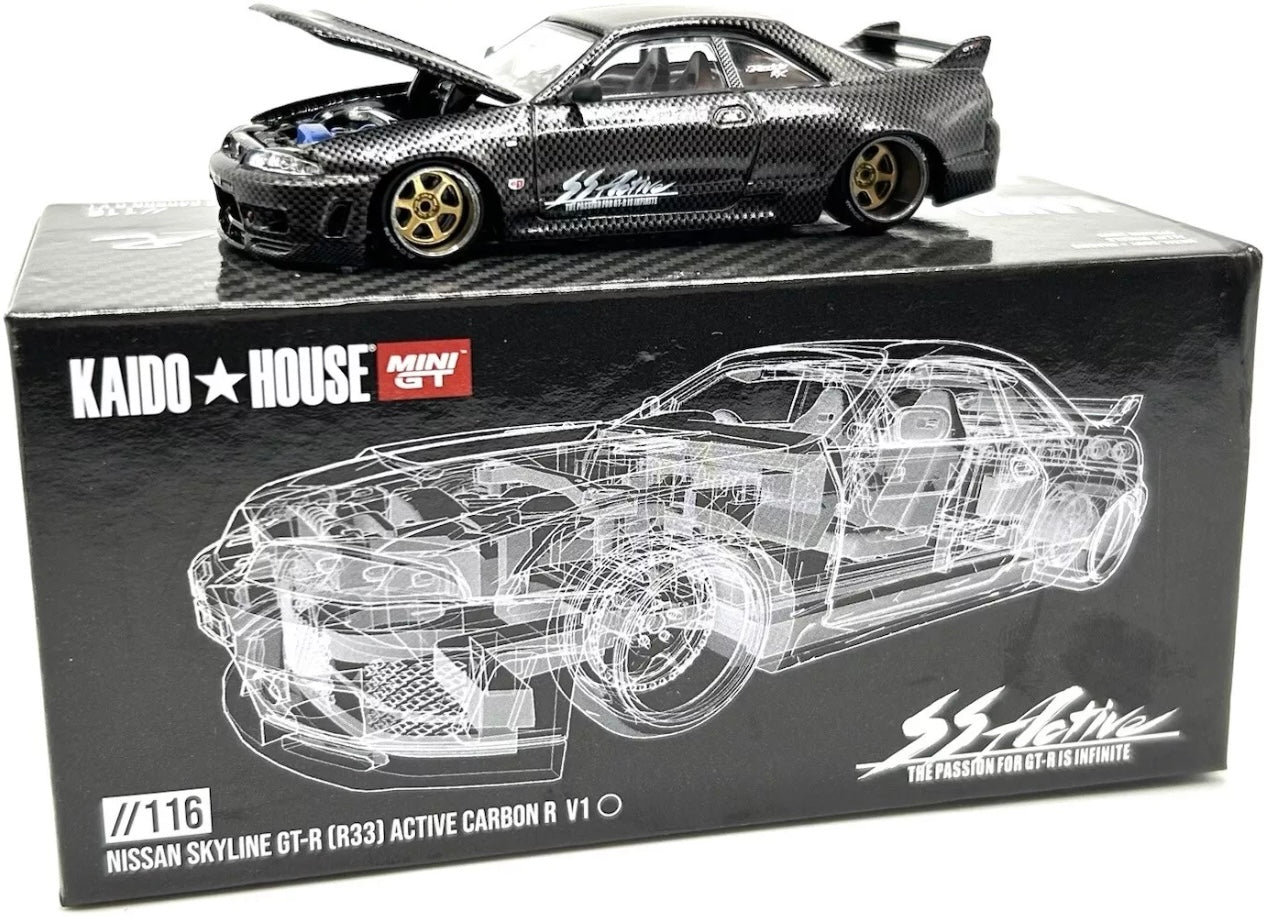 1/64 Nissan Skyline GT-R (R33) Active Carbon R Kaido House x Mini GT