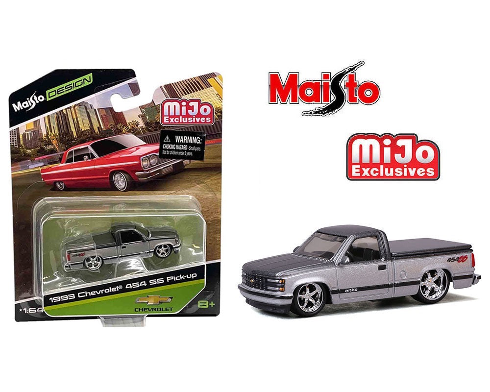 Maisto 1:64 1992 Chevrolet 454 SS Custom – Two Tone Silver Grey – Design Lowriders – MiJo Exclusives Limited Edition 3,600 Pieces